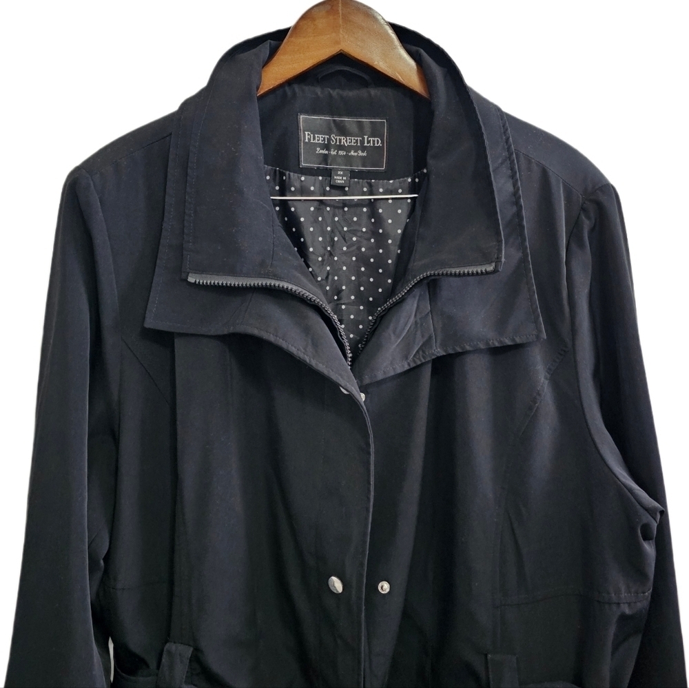 Fleet Street black belted lined raincoat size 2X - Picture 2 of 10
